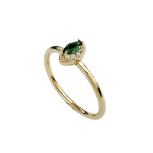 Δαχτυλίδι  Κ14 νυχάκι με πράσινο και  λευκά  ζιργκόν